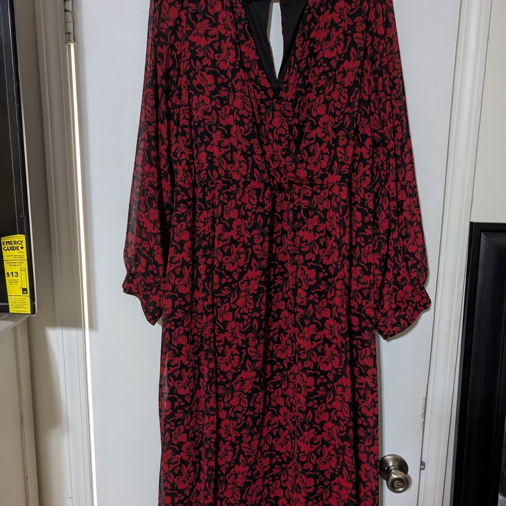 Elegant Red and Black Floral Dress